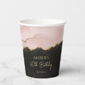 Blush Champagne Goud Glitter Abstract Waterverf Papieren Bekers (Voorkant)