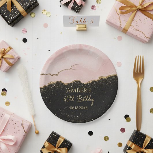 Blush Champagne Goud Glitter Abstract Waterverf Papieren Bordje