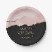 Blush Champagne Goud Glitter Abstract Waterverf Papieren Bordje (Voorkant)