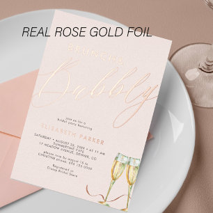 Blush champagne modern vrijgezellenfeest roos goud folie uitnodiging