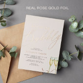 Blush champagne modern vrijgezellenfeest roos goud folie uitnodiging