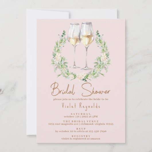 Blush Champagne Pink | Cute Modern Vrijgezellenfee Kaart (Voorkant)