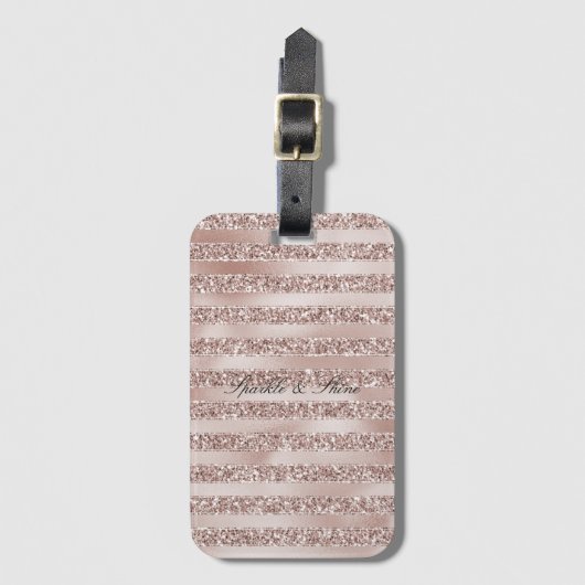 Blush Champagne Pink Glitter Glam Stripes  Bagagelabel (Voorkant (verticaal))
