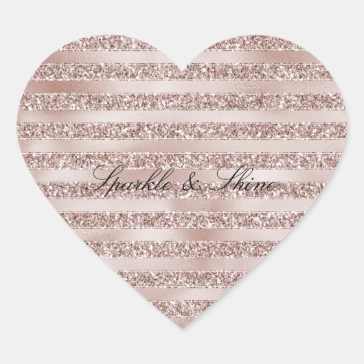Blush Champagne Pink Glitter Glam Stripes Hart Sticker (Voorkant)