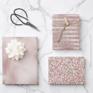 Blush Champagne Pink Glitter Glam Stripes       Inpakpapier Vel