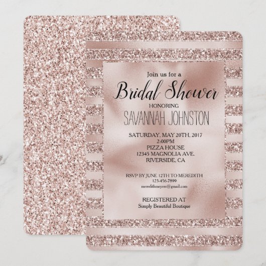 Blush Champagne Pink Glitter Glam Stripes Kaart (Voorkant / Achterkant)