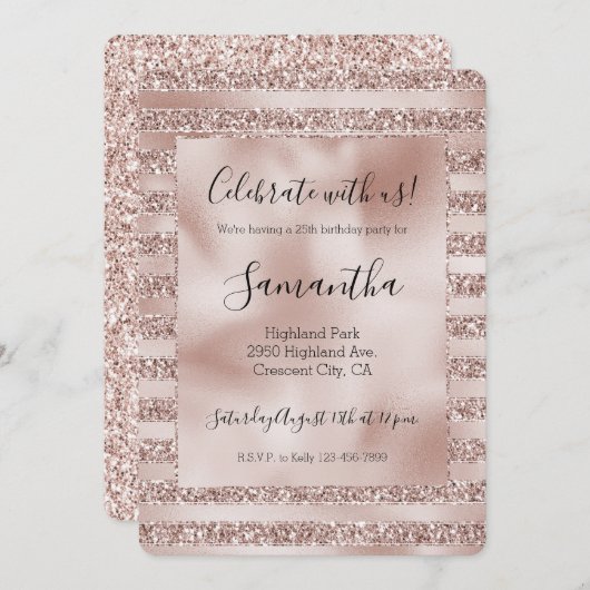 Blush Champagne Pink Glitter Glam Stripes Kaart (Voorkant / Achterkant)