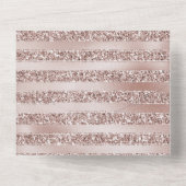 Blush Champagne Pink Glitter Glam Stripes Weddensc All In One Uitnodiging (Achterkant)