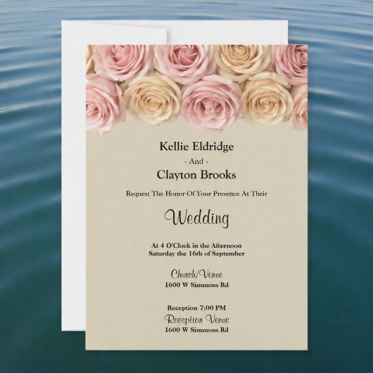 Blush & Champagne Rozen Bruiloft Kaart