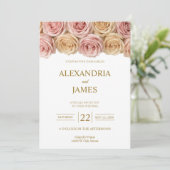 Blush & Champagne Rozen Bruiloft Kaart (Staand voorkant)