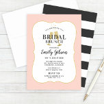 Blush Champagne Toast met Stripes Bridal Brunch Kaart<br><div class="desc">Laten we de bruid toast! Het vrijgezellenfeest brunch-uitnodigingsontwerp voor weddenschappen is voorzien van goudkleurige champagne/mimosa glazen fluiten met zachte zwarte tekst die volledig op maat van uw evenement kan worden gemaakt. Een decoratief zwart roze (kan worden aangepast) lijst omringt de uitnodiging en een patroon van brede horizontale zachte zwarte en...</div>