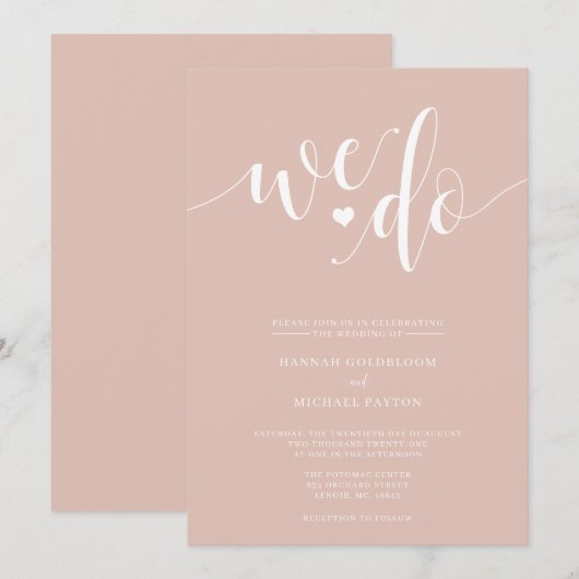Blush champagne We doen huwelijksuitnodiging Kaart (Voorkant / Achterkant)