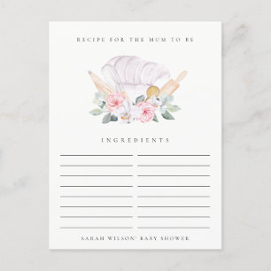 Blush Chef Pet Floral Recipe Request Baby shower Briefkaart
