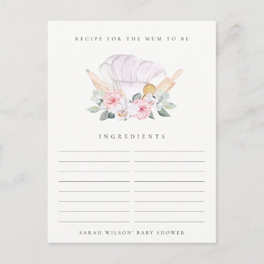Blush Chef Pet Floral Recipe Request Baby shower Briefkaart (Voorkant)