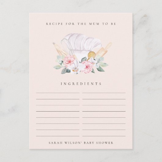 Blush Chef Pet Floral Recipe Request Baby shower Briefkaart (Voorkant)