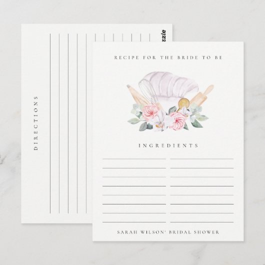 Blush Chef Pet Floral Recipe Request Vrijgezellenf Briefkaart (Voorkant / Achterkant)
