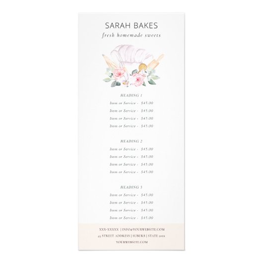 Blush Chef Pet Floral Whisk Bakery Service Price Reclamekaart (Voorkant)