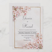 Blush Cherry Blossom Romantische bruiloft Kaart (Voorkant / Achterkant)