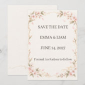 Blush Cherry Blossom Save the Date (Voorkant / Achterkant)