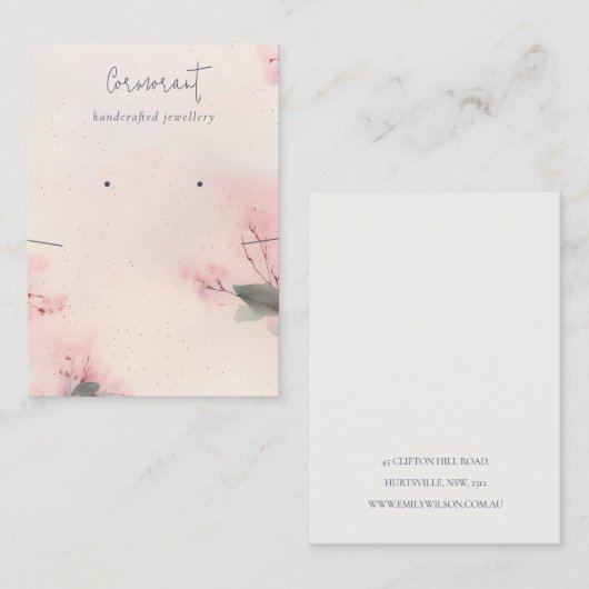 Blush Cherry Blossom Stud Earning Ketting Display Visitekaartje (Voorkant / Achterkant)