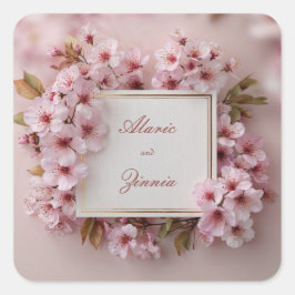 Blush Cherry Blossom Wedding Vierkante Sticker