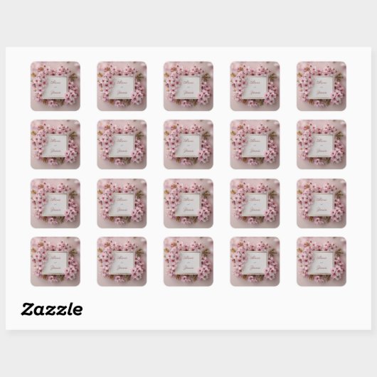 Blush Cherry Blossom Wedding Vierkante Sticker (Vel)