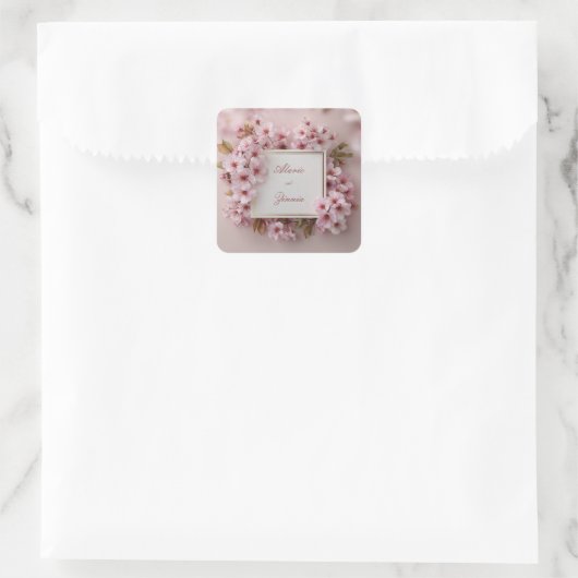 Blush Cherry Blossom Wedding Vierkante Sticker (Tas)
