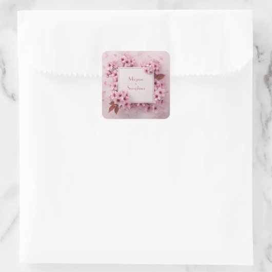 Blush Cherry Blossom Wedding Vierkante Sticker (Tas)