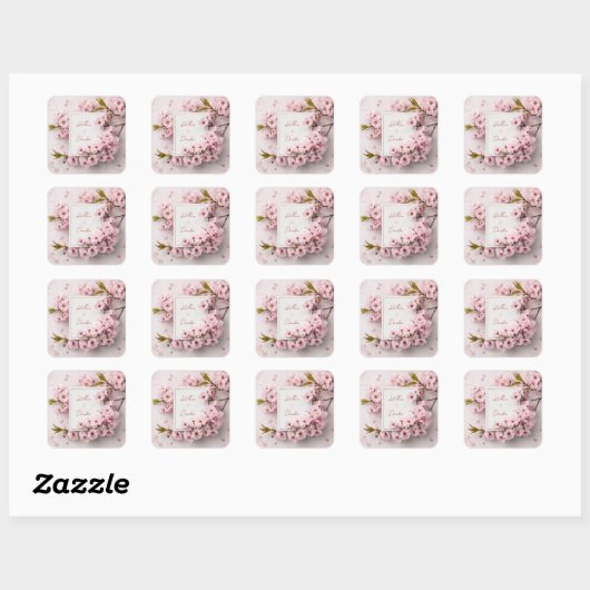 Blush Cherry Blossom Wedding Vierkante Sticker (Vel)
