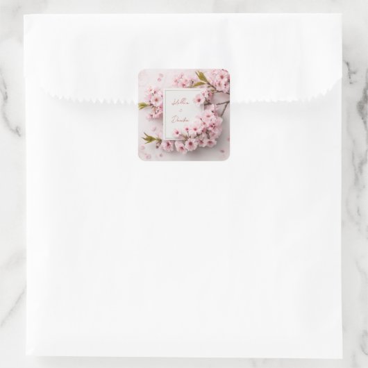 Blush Cherry Blossom Wedding Vierkante Sticker (Tas)