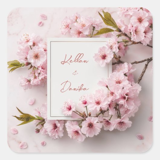 Blush Cherry Blossom Wedding Vierkante Sticker (Voorkant)