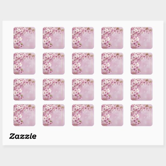 Blush Cherry Blossom Wedding Vierkante Sticker (Vel)