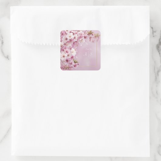 Blush Cherry Blossom Wedding Vierkante Sticker (Tas)