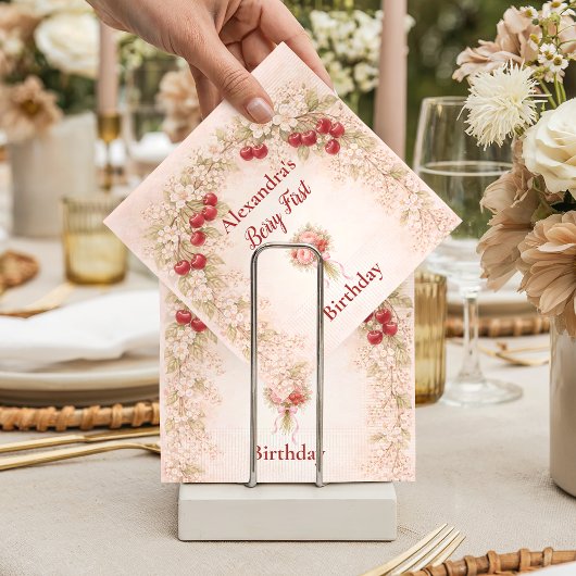 Blush Cherry Botanical Party 1st Birthday Servet