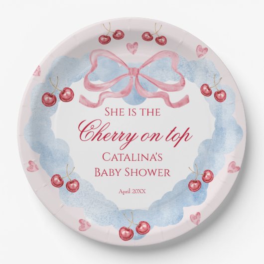Blush Cherry Kiss Baby shower Papier Bord (Voorkant)