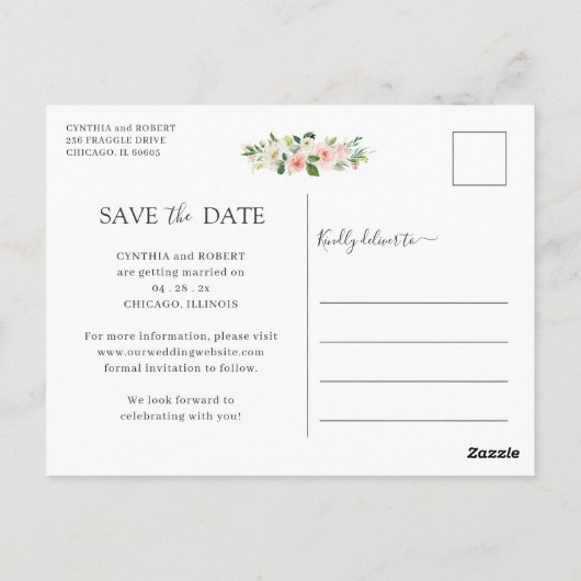 Blush Chic Floral Gold Geometric Save the Date Briefkaart (Achterkant)