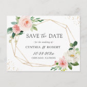 Blush Chic Floral Gold Geometric Save the Date Briefkaart (Voorkant)