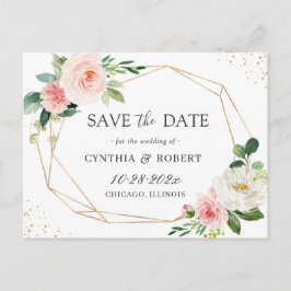 Blush Chic Floral Gold Geometric Save the Date Briefkaart