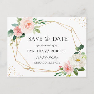 Blush Chic Floral Gold Geometric Save the Date Briefkaart
