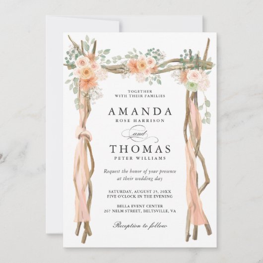 Blush Chic Floral Wedding Arch Thleed Uitnodiging (Voorkant)