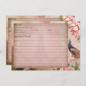 Blush Chinoiserie Peacock Peony Bridal Recipe Kaar Kaart (Voorkant / Achterkant)