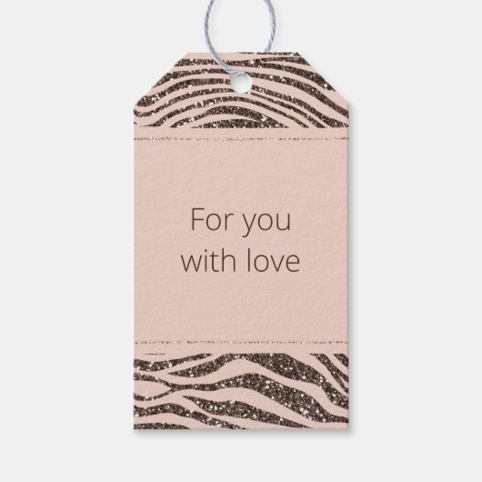 Blush Chocolate Brown Cream Zebra Glitter Cadeaulabel (Voorkant)