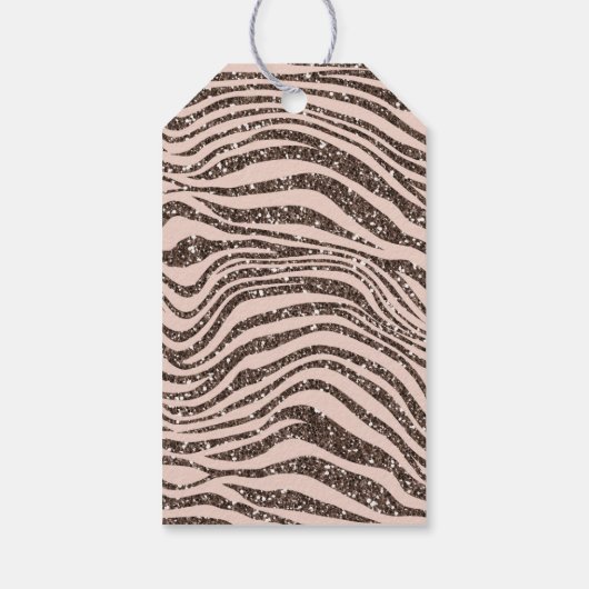 Blush Chocolate Brown Cream Zebra Glitter Cadeaulabel (Achterkant)