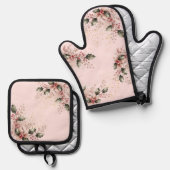 Blush Christmas Holly Foliage Design Ovenwant & Pannenlap Set (Voorkant / Achterkant)