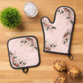 Blush Christmas Holly Foliage Design Ovenwant & Pannenlap Set (Top down)