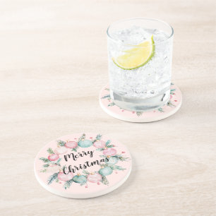 Blush Christmas Mint Roze Ornament Krans Zandsteen Onderzetter