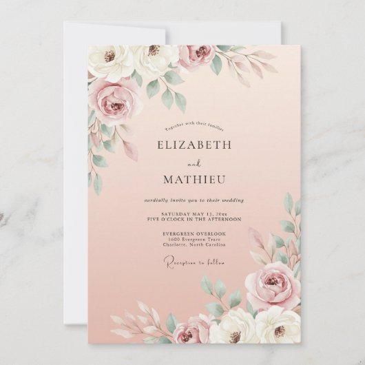 Blush Classic Rose Bruiloft Kaart (Voorkant)