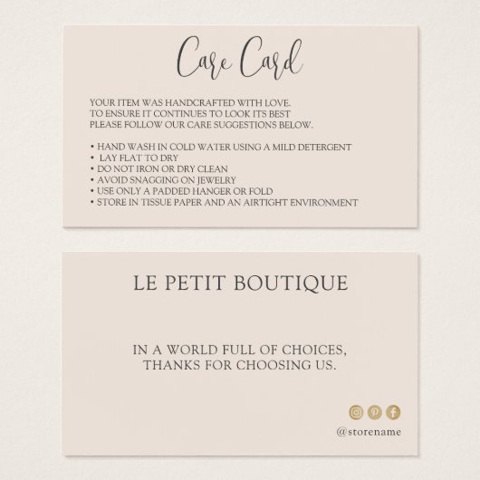 Blush Clothing Care Kaart Editable Instructions (Voorkant /achterkant)