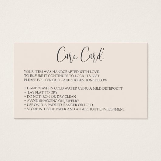 Blush Clothing Care Kaart Editable Instructions (Voorkant)