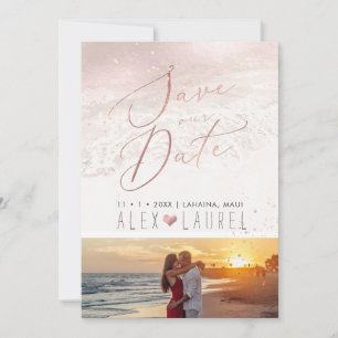 Blush Coastal / Beach / Shoreline Save the Date Kaart